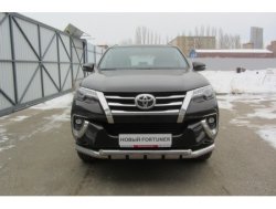 Защита переднего бампера из труб диаметрами 76 и 57 мм с зубьями Slitkoff Toyota Fortuner AN160 дорестайлинг (2015-2020)