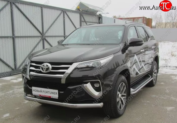 20 999 р. Одинарная защита переднего бампера диаметром 76 мм Slitkoff Toyota Fortuner AN160 дорестайлинг (2015-2020) (Цвет: нержавеющая полированная сталь)  с доставкой в г. Владивосток