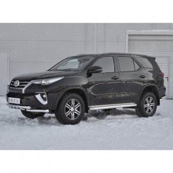 31 999 р. Защита переднего бампера (Ø63 мм с клыками, нержавейка) SLITKOFF Toyota Fortuner AN160 дорестайлинг (2015-2020)  с доставкой в г. Владивосток. Увеличить фотографию 2