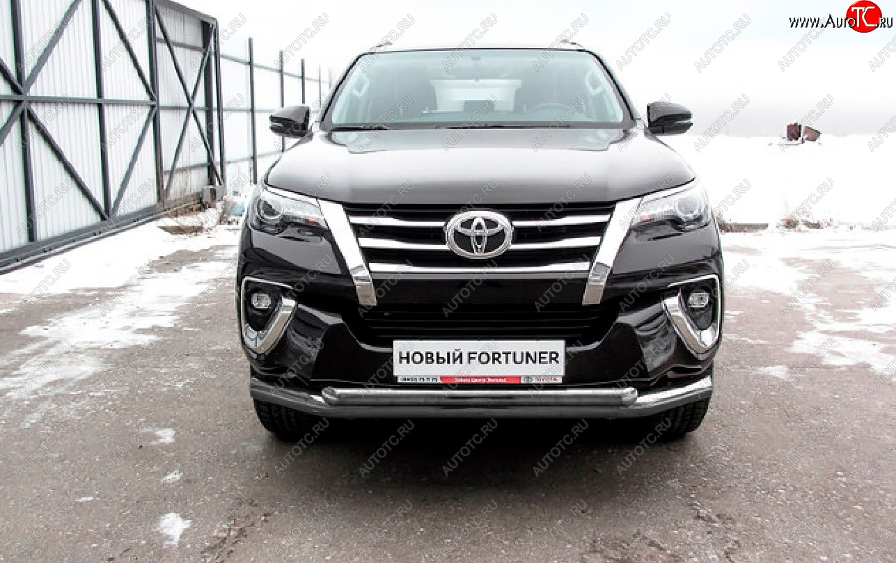 17 599 р. Защита переднего бампера Slitkoff (Ø 76+Ø 57 мм, двойная).  Toyota Fortuner  AN160 (2015-2020) дорестайлинг (Сталь с полимерным покрытием. Цвет: серебристый)  с доставкой в г. Владивосток