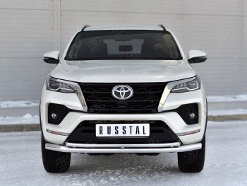 22 999 р. Защита переднего бампера (2 трубы Ø63 и 42 мм, нержавейка) SLITKOFF Toyota Fortuner AN160 рестайлинг (2020-2025)  с доставкой в г. Владивосток. Увеличить фотографию 3