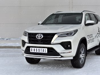 22 999 р. Защита переднего бампера (2 трубы Ø63 и 42 мм, нержавейка) SLITKOFF Toyota Fortuner AN160 рестайлинг (2020-2025)  с доставкой в г. Владивосток. Увеличить фотографию 1