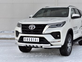 31 999 р. Защита переднего бампера (Ø63 мм с клыками, нержавейка) SLITKOFF  Toyota Fortuner  AN160 (2020-2024) рестайлинг  с доставкой в г. Владивосток. Увеличить фотографию 2