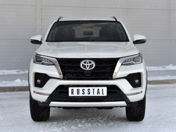 16 699 р. Защита переднего бампера (Ø75х42 мм, нержавейка) Russtal Toyota Fortuner AN160 рестайлинг (2020-2025)  с доставкой в г. Владивосток. Увеличить фотографию 2