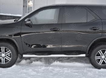 24 549 р. Защита порогов (Ø76 мм, с проступью) SLITKOFF  Toyota Fortuner  AN160 (2020-2025) рестайлинг (торцы со скосами 45°, полированная нержавейка)  с доставкой в г. Владивосток. Увеличить фотографию 2