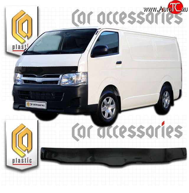 2 899 р. Дефлектор капота CA Plastic (левый руль, широкая кабина)  Toyota Hiace  H200 (2004-2017) минивэн (Япония) дорестайлинг , минивэн (Япония) 1-ый рестайлинг, минивэн (Япония) 2-ой рестайлинг, минивэн (Япония) 3-ий рестайлинг (Classic черный, Без надписи)  с доставкой в г. Владивосток