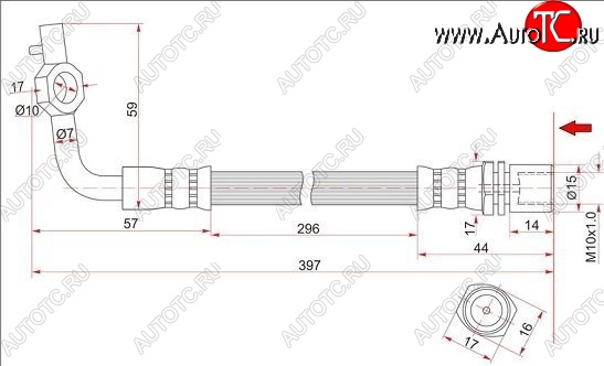 559 р. Тормозной шланг SAT (левый)  Toyota Hiace  H100 (1989-2004) минивэн дорестайлинг (Япония), минивэн 1-ый рестайлинг (Япония), минивэн (Япония)  2-ой рестайлинг  с доставкой в г. Владивосток