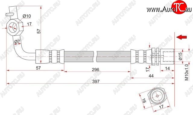 579 р. Тормозной шланг SAT (правый)  Toyota Hiace  H100 (1989-2004) минивэн дорестайлинг (Япония), минивэн 1-ый рестайлинг (Япония), минивэн (Япония)  2-ой рестайлинг  с доставкой в г. Владивосток