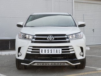 Защита переднего бампера (Ø42 мм волна с надписью, нержавейка) SLITKOFF Toyota Highlander XU50 дорестайлинг (2013-2017)