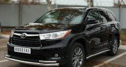 24 599 р. Защита переднего бампера (2 трубыØ63 и 42 мм, нержавейка) SLITKOFF Toyota Highlander XU50 дорестайлинг (2013-2017)  с доставкой в г. Владивосток. Увеличить фотографию 2