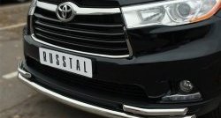 24 599 р. Защита переднего бампера (2 трубыØ63 и 42 мм, нержавейка) SLITKOFF Toyota Highlander XU50 дорестайлинг (2013-2017)  с доставкой в г. Владивосток. Увеличить фотографию 3