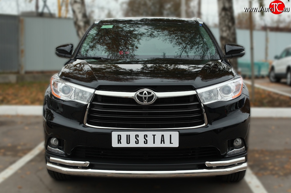 24 599 р. Защита переднего бампера (2 трубыØ63 и 42 мм, нержавейка) SLITKOFF Toyota Highlander XU50 дорестайлинг (2013-2017)  с доставкой в г. Владивосток