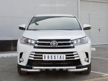 26 899 р. Защита переднего бампера (2 трубы Ø63 мм, нержавейка) SLITKOFF  Toyota Highlander  XU50 (2013-2017) дорестайлинг  с доставкой в г. Владивосток. Увеличить фотографию 2