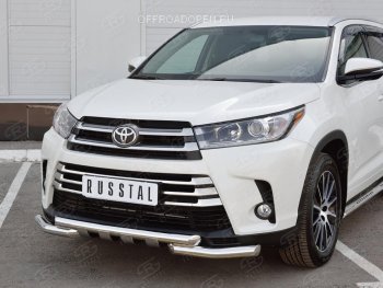 26 899 р. Защита переднего бампера (2 трубы Ø63 мм, нержавейка) SLITKOFF  Toyota Highlander  XU50 (2013-2017) дорестайлинг  с доставкой в г. Владивосток. Увеличить фотографию 1