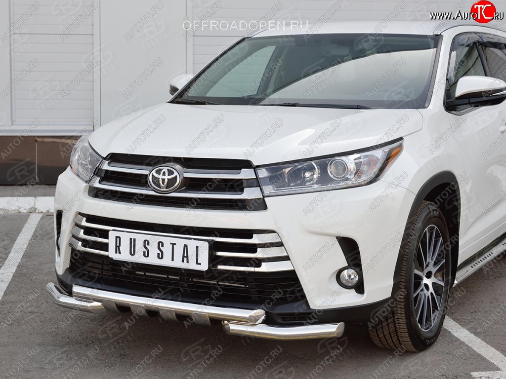 26 899 р. Защита переднего бампера (2 трубы Ø63 мм, нержавейка) SLITKOFF  Toyota Highlander  XU50 (2013-2017) дорестайлинг  с доставкой в г. Владивосток