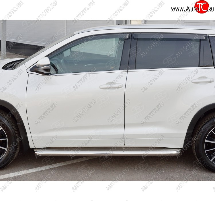 48 999 р. Порожки для ног (Ø63 мм) SLITKOFF  Toyota Highlander  XU50 (2016-2020) рестайлинг (лист - нержавейка, профиль - нержавейка)  с доставкой в г. Владивосток