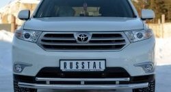 Защита переднего бампера (2 трубыØ63 и 42 мм, нержавейка) SLITKOFF Toyota Highlander XU40 рестайлинг (2010-2013)