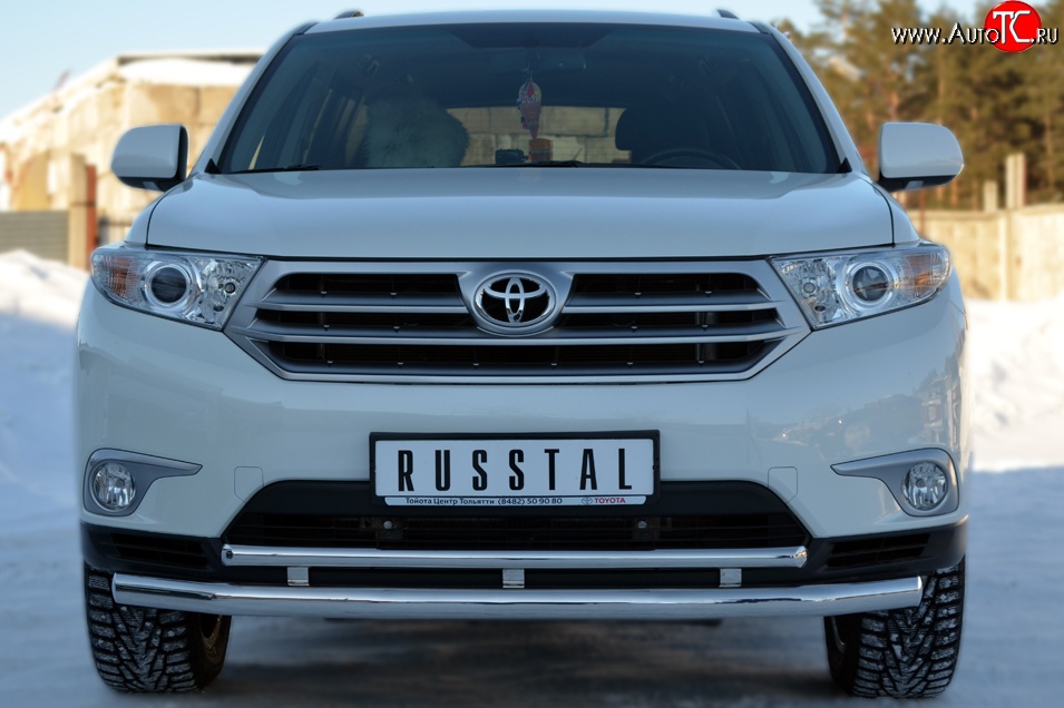 21 849 р. Защита переднего бампера (2 трубыØ63 и 42 мм, нержавейка) SLITKOFF Toyota Highlander XU40 рестайлинг (2010-2013)  с доставкой в г. Владивосток