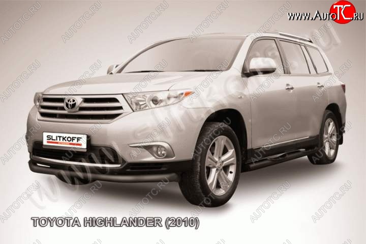 10 199 р. защита переднего бампера Slitkoff Toyota Highlander XU40 рестайлинг (2010-2013) (Цвет: серебристый)  с доставкой в г. Владивосток