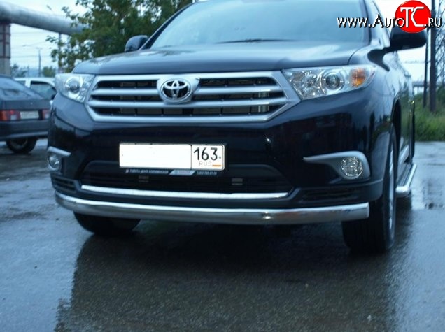 11 499 р. Защита переднего бампера d75x42 мм Металл Дизайн Toyota Highlander XU40 рестайлинг (2010-2013) (полированная нержавейка)  с доставкой в г. Владивосток