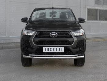 21 449 р. Защита переднего бампера (2 трубы Ø63 и 42 мм, нержавейка) SLITKOFF  Toyota Hilux  AN120 (2020-2025) 2-ой рестайлинг  с доставкой в г. Владивосток. Увеличить фотографию 1