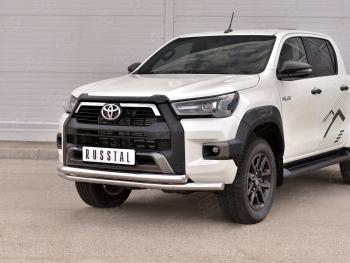 22 299 р. Защита переднего бампера (2 трубы Ø63 мм, нержавейка, BLACK ONYX) SLITKOFF  Toyota Hilux  AN120 (2020-2025) 2-ой рестайлинг  с доставкой в г. Владивосток. Увеличить фотографию 3