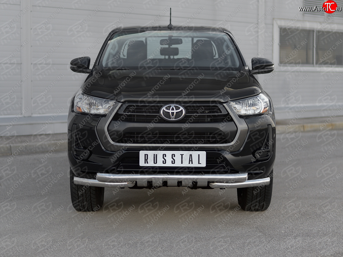 30 999 р. Защита переднего бампера (Ø63 мм с клыками, нержавейка) SLITKOFF  Toyota Hilux  AN120 (2020-2024) 2-ой рестайлинг  с доставкой в г. Владивосток