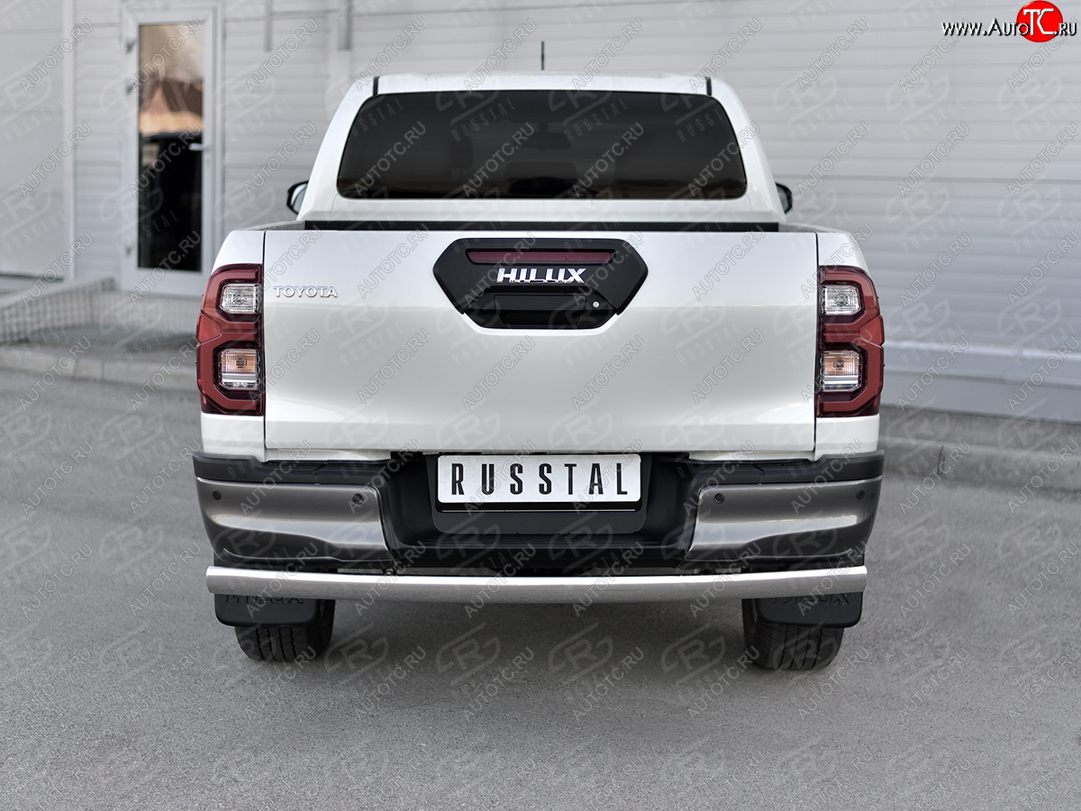 10 649 р. Защита заднего бампера (Ø75х42 мм, нержавейка) Russtal  Toyota Hilux  AN120 (2020-2025) 2-ой рестайлинг  с доставкой в г. Владивосток