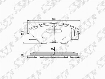 Колодки тормозные (передние) SAT Toyota (Тойота) Hilux (Хайлюкс)  AN10,AN20 (2004-2011) AN10,AN20 дорестайлинг, 1-ый рестайлинг