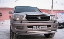 20 699 р. Защита переднего бампера (2 трубыØ76 и 42 мм, нержавейка) SLITKOFF  Toyota Land Cruiser  100 (1998-2007) дорестайлинг, 1-ый рестайлинг, 2-ой рестайлинг  с доставкой в г. Владивосток. Увеличить фотографию 1