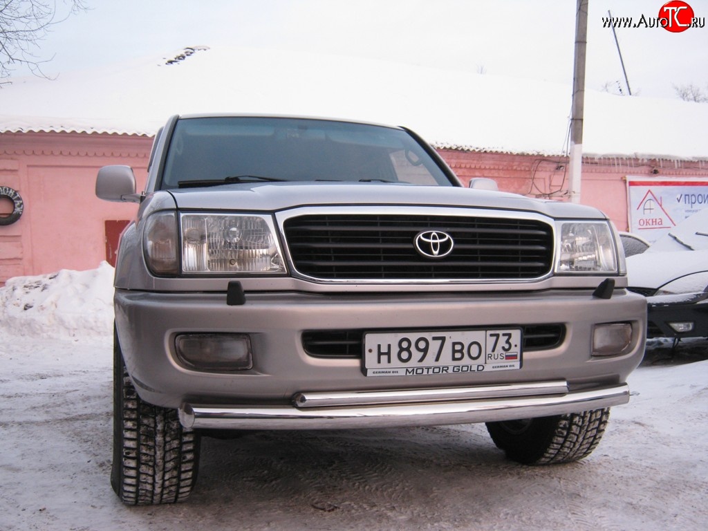 22 999 р. Защита переднего бампера (2 трубыØ76 и 42 мм, нержавейка) SLITKOFF Toyota Land Cruiser 100 2-ой рестайлинг (2005-2007)  с доставкой в г. Владивосток