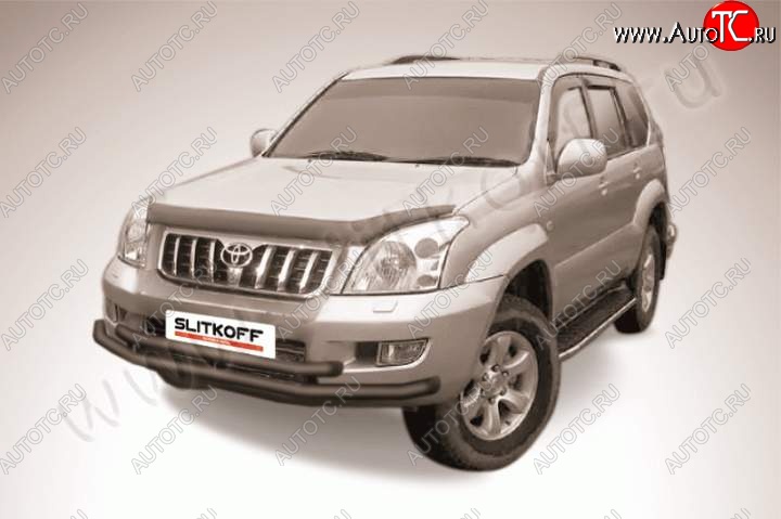 11 799 р. Защита переднего бампер Slitkoff Toyota Land Cruiser Prado J120 (2002-2009) (Цвет: серебристый)  с доставкой в г. Владивосток