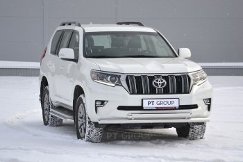 31 549 р. Защита переднего бампера двойная из труб d63/63 мм Petroil Tuning  Toyota Land Cruiser Prado  J150 (2017-2020) 2-ой рестайлинг (Нержавеющая полированная сталь)  с доставкой в г. Владивосток. Увеличить фотографию 2