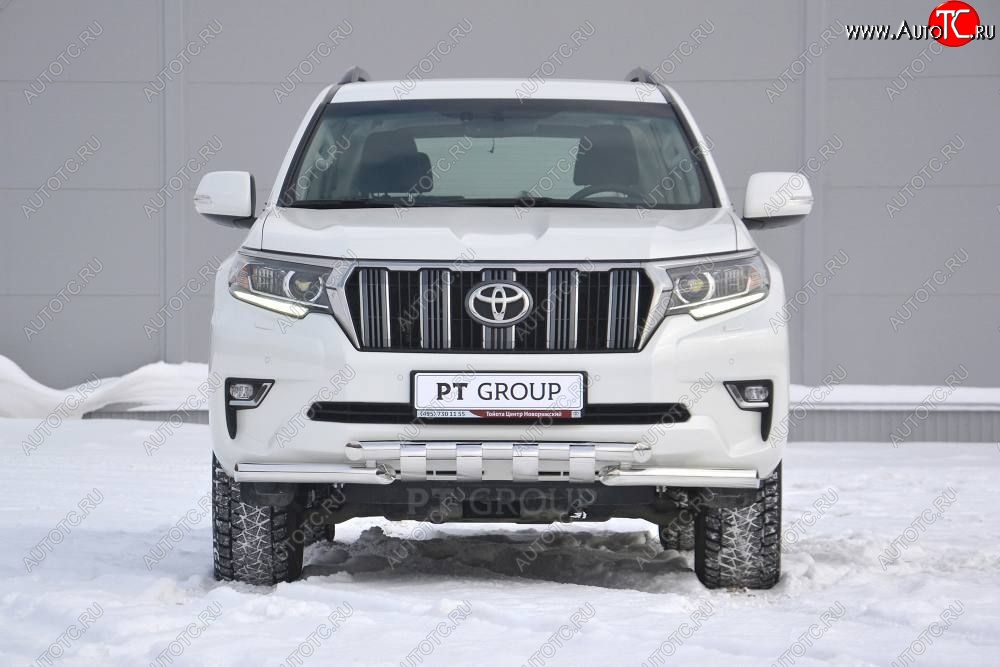 34 999 р. Защита переднего бампера на Petroil Tuning (диаметр 63 и 63)  Toyota Land Cruiser Prado  J150 (2017-2020) 2-ой рестайлинг (Нержавеющая полированная сталь)  с доставкой в г. Владивосток