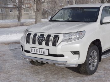 Защита переднего бампера (2 трубы Ø76 мм с зубами, нержавейка) SLITKOFF Toyota Land Cruiser Prado J150 2-ой рестайлинг (2017-2020)