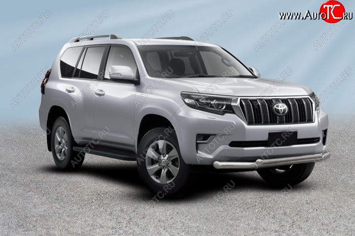 21 399 р. Защита переднего бампера Slitkoff (Ø 76+Ø 57 мм, двойная)  Toyota Land Cruiser Prado  J150 (2017-2020) 2-ой рестайлинг (Нержавеющая сталь)  с доставкой в г. Владивосток