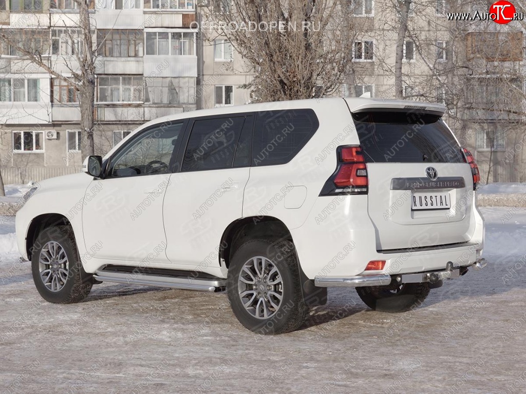 12 249 р. Защита заднего бампера (Ø76 мм уголки, нержавейка) SLITKOFF Toyota Land Cruiser Prado J150 2-ой рестайлинг (2017-2020)  с доставкой в г. Владивосток