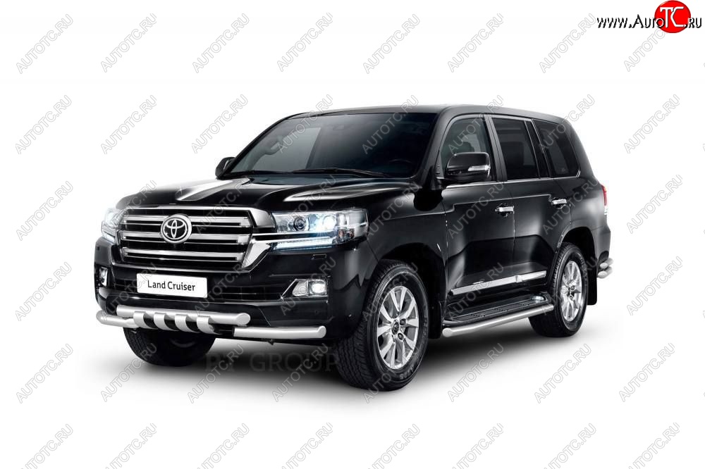 30 999 р. Защита порогов из трубы Ø63 Petroil Tuning  Toyota Land Cruiser  200 (2015-2021) 2-ой рестайлинг (Нержавеющая полированная сталь)  с доставкой в г. Владивосток