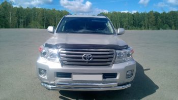 28 649 р. Защита переднего бампера двойная из труб d63/63 мм Petroil Tuning  Toyota Land Cruiser  200 (2015-2021) 2-ой рестайлинг (Нержавеющая полированная сталь)  с доставкой в г. Владивосток. Увеличить фотографию 3