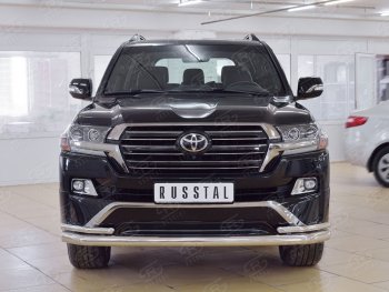 Защита переднего бампера (2 трубыØ76 и 42 мм, нержавейка) SLITKOFF Toyota (Тойота) Land Cruiser (Лэнд)  200 (2015-2021) 200 2-ой рестайлинг