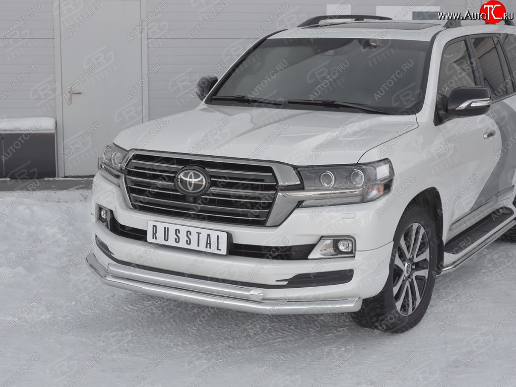 25 999 р. Защита переднего бампера (2 трубыØ76 и 63 мм, нержавейка) SLITKOFF Toyota Land Cruiser 200 2-ой рестайлинг (2015-2021)  с доставкой в г. Владивосток