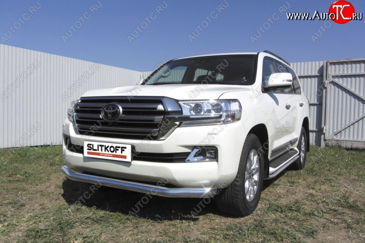 15 899 р. Одинарная защита переднего бампера диаметром 57 мм Slitkoff  Toyota Land Cruiser  200 (2015-2021) 2-ой рестайлинг (Цвет: нержавеющая полированная сталь)  с доставкой в г. Владивосток