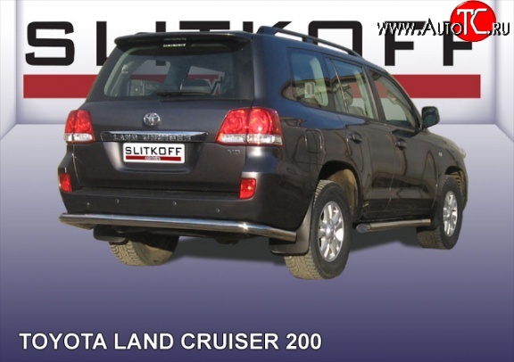 20 549 р. Защита заднего бампера из длинной трубы диаметром 76 мм Slitkoff Toyota Land Cruiser 200 дорестайлинг (2007-2012) (Цвет: нержавеющая полированная сталь)  с доставкой в г. Владивосток