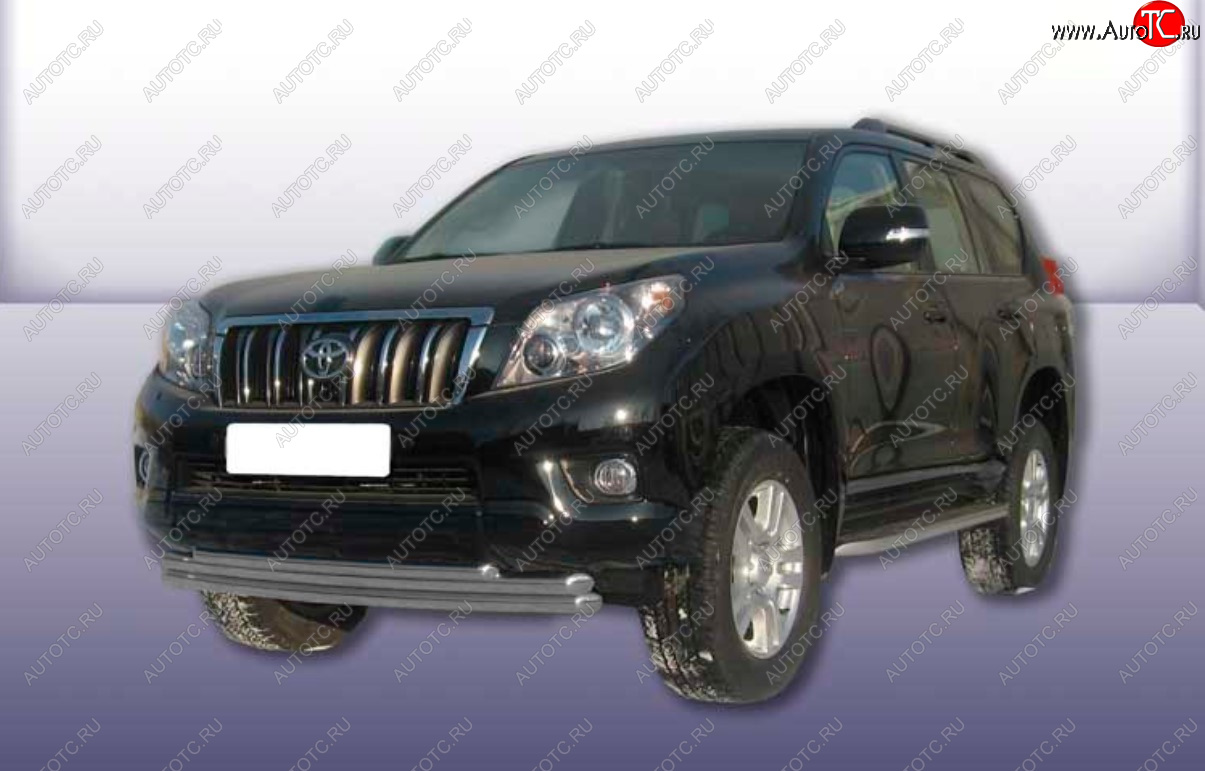 13 949 р. Защита переднего бампера Slitkoff (Ø 57+Ø 57+Ø 42, тройная).  Toyota Land Cruiser Prado  J150 (2009-2013) дорестайлинг (Сталь с полимерным покрытием. Цвет: серебристый)  с доставкой в г. Владивосток