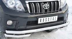 26 549 р. Защита переднего бампера (Ø63 мм с углами, нержавейка) SLITKOFF  Toyota Land Cruiser Prado  J150 (2009-2013) дорестайлинг  с доставкой в г. Владивосток. Увеличить фотографию 2