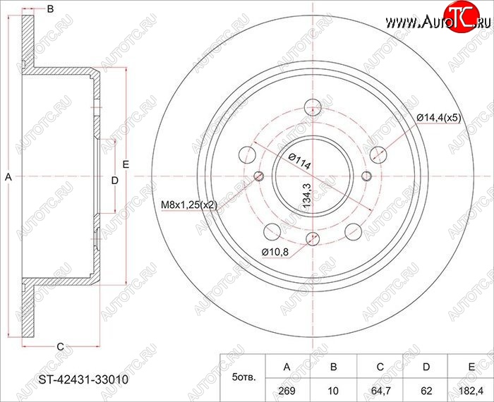 2 099 р. Диск тормозной SAT (задний, d 281)  Toyota Mark X  X120 - RAV4 ( XA305,  XA40)  с доставкой в г. Владивосток