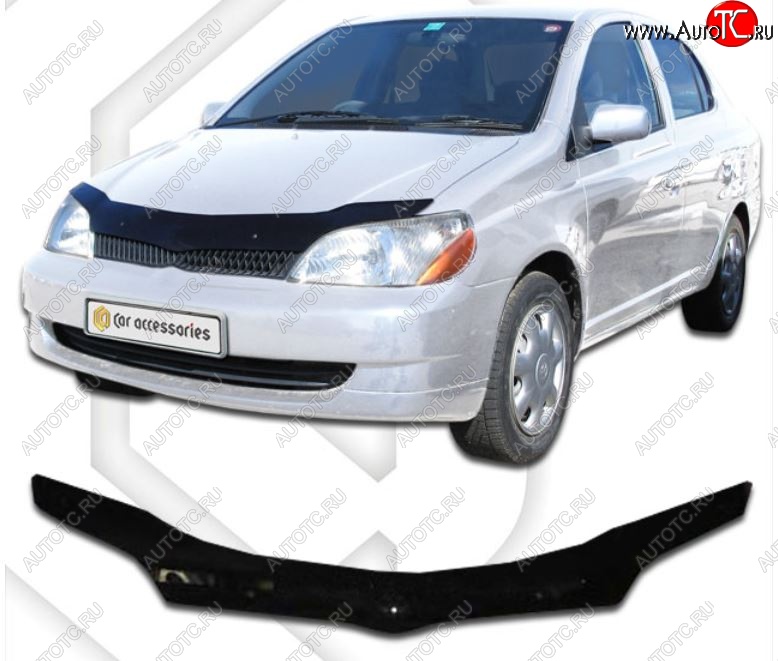 1 999 р. Дефлектор капота CA-Plastic  Toyota Platz (1999-2002) (Classic черный, Без надписи)  с доставкой в г. Владивосток