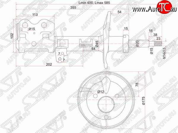 3 899 р. Левый амортизатор передний SAT Toyota Prius XW20 дорестайлинг (2003-2005)  с доставкой в г. Владивосток