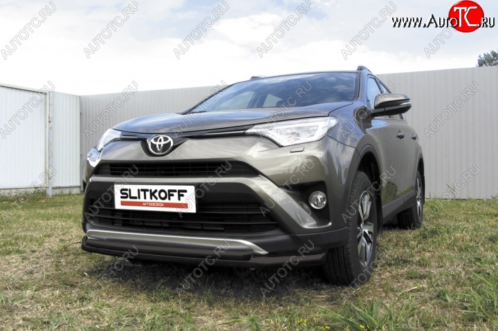 10 649 р. Защита переднего бампер Slitkoff Toyota RAV4 XA40 5 дв. рестайлинг (2015-2019) (Цвет: серебристый)  с доставкой в г. Владивосток