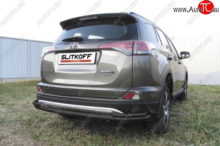 10 649 р. Защита задняя Slitkoff Toyota RAV4 XA40 5 дв. рестайлинг (2015-2019) (Цвет: серебристый)  с доставкой в г. Владивосток